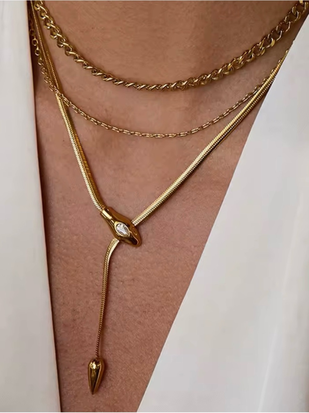Gold Tone Snake Chain Necklace with Pendant Adjustable